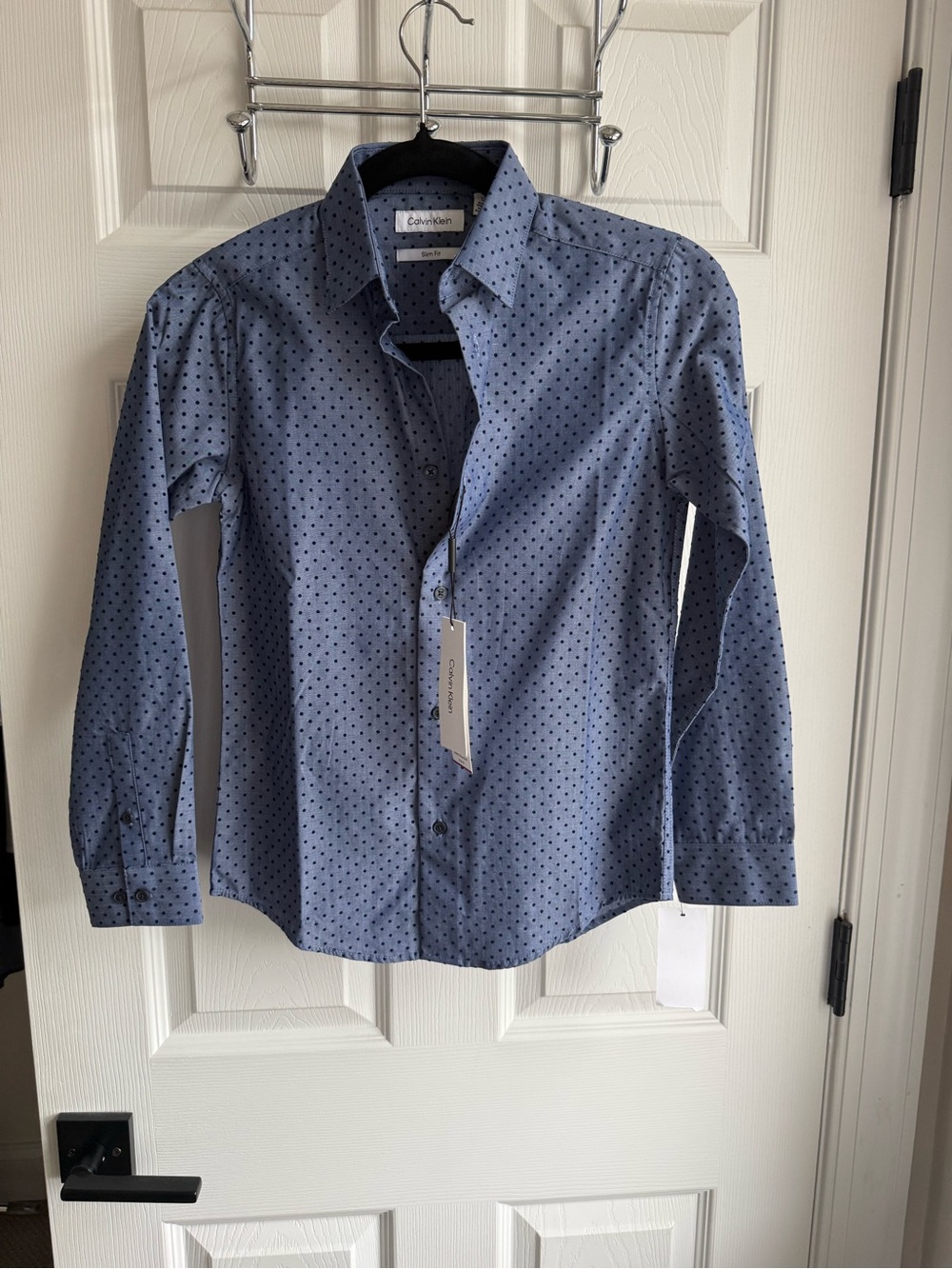 Calvin Klein Boys Blue Dot-Print Button-Down Shirt